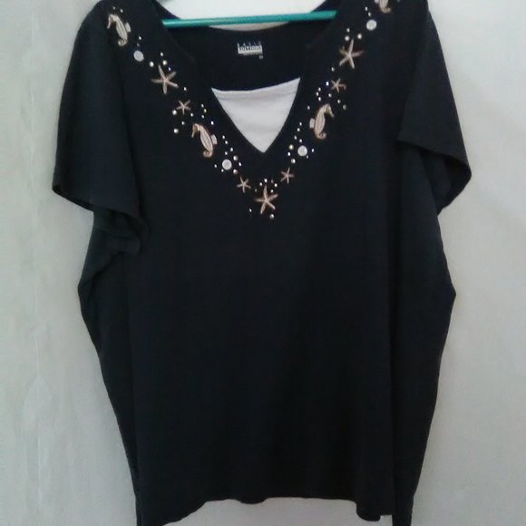 Basic Edition Women's Short Sleeve Top Color Navy Size 3X - Picture 3 of 5